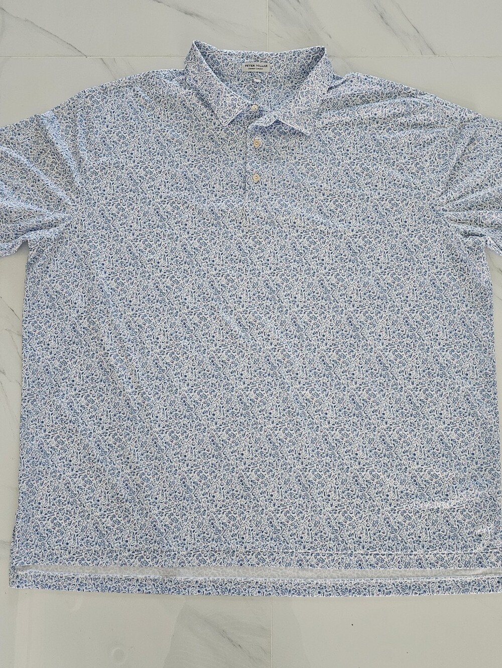 Peter Millar Men's White With Light Blue Cocktails/Golf Print Polo Shirt In 3XL